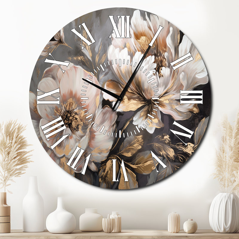 Horloge murale blanche pivoine blanche Blooms In Motion IV, Surdimensionné
