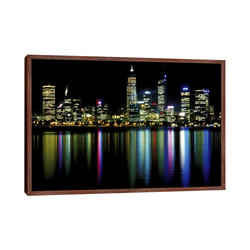 Downtown City Lights - Print on Canvas, 66.04 cm H x 45.72 cm W, Brown Floater Framed