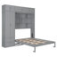 Grand lit escamotable mural avec armoire supérieure, tablettes et garde-robe, lit pliant peu encombrant, gris