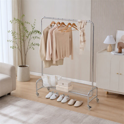 Portant à vêtements avec panier sur roulettes Portant à vêtements pour suspendre les vêtements Portant à vêtements robuste, 2 pièces dans un carton