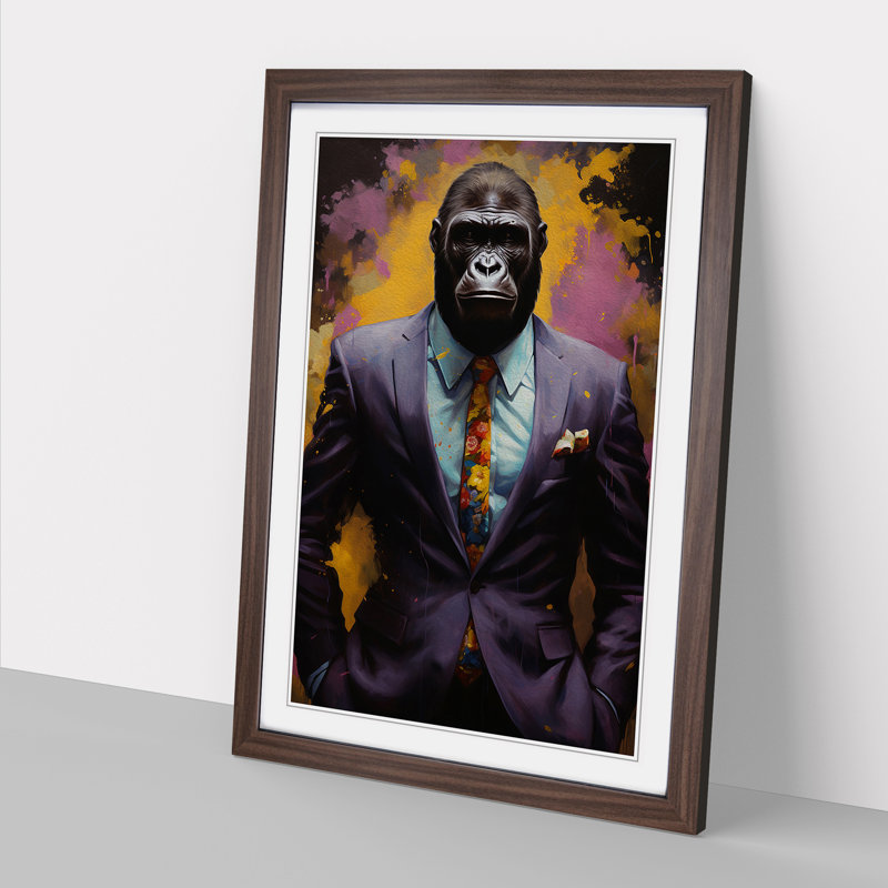 Gorilla in a Suit Painting No.4 - Framed Print, 34cm H x 25cm W x 2cm D, Walnut