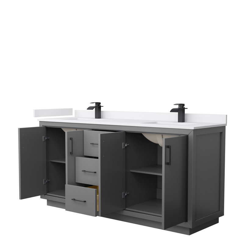 Icon 72" Double Bathroom Vanity Set, Dark Gray, Matte Black, White