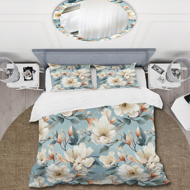 Subtle Whispers I - Ensemble de housse de couette à motif floral, Housse de couette pour très grand lit et 2 très