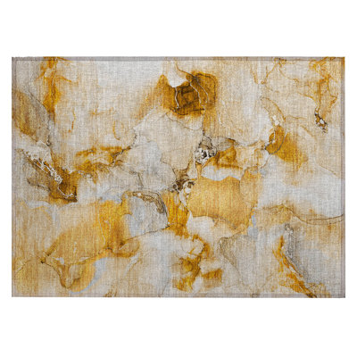 Tapis extérieur lavable abstrait orange et ivoire 2 pi x 3 pi