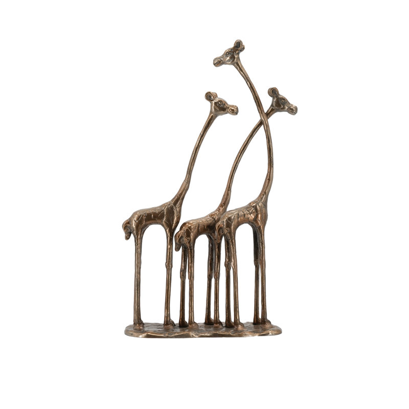 Sculpture de girafe en aluminium 18,9 po, statue animalière en bronze antique avec trois girafes, décor de table d'inspiration safari