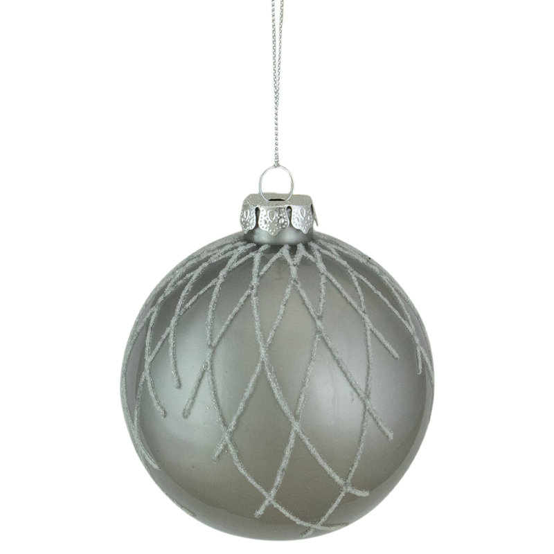 Ornement en verre boule de Noël 4 po à motif de losanges gris