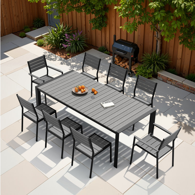 8 - Person Aluminum Patio Dining Set With Stackable Armchairs And Armless Chairs, Gray