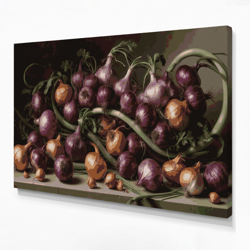 Art mural sur toile végétal échalote noire, H 11 po x l 14 po