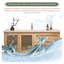 Meuble-lavabo mural en bois d'hévéa massif, de style bois naturel, avec lavabo en céramique intégré et armoire à miroir intelligent-1090966042