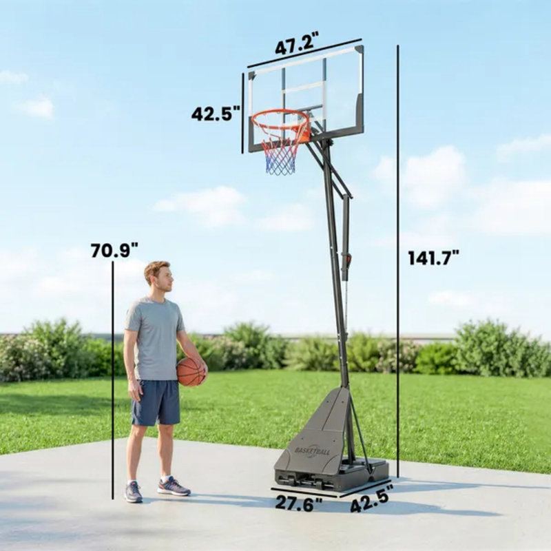 Cerceau de basketball extérieur portable réglable de 8 à 10 pieds de hauteur avec panneau incassable de 47 po et système de rebond