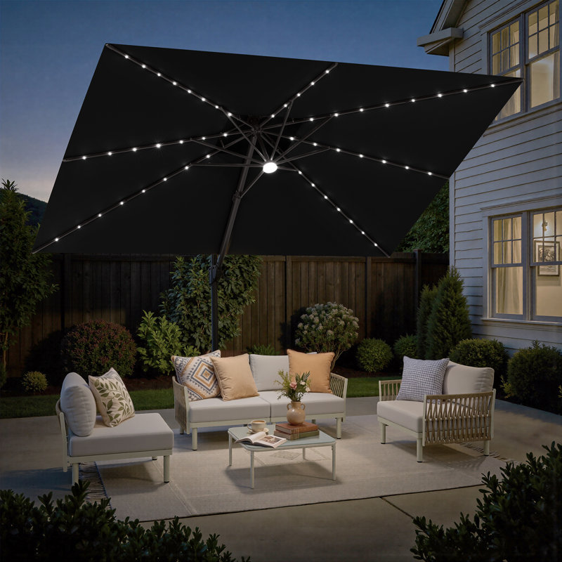 Parasol à lumière solaire rectangulaire en porte-à-faux 12 pi x 9 pi sans base lestée 12 pi x 9 pi, Noir