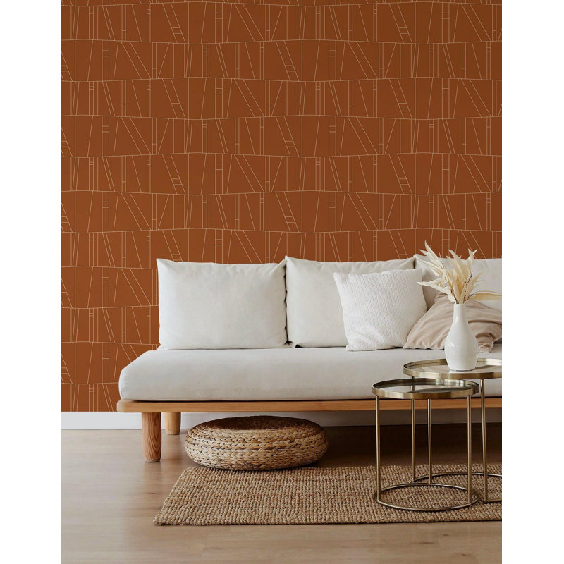 Kazi 10' L x 25" W Wallpaper Roll, Terracotta, Paper, Non-pasted