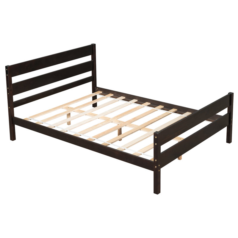 Très grand lit avec tête et pied de lit hauts, lit en bois de pin avec cadre de lit renforcé, brun riche, Brun