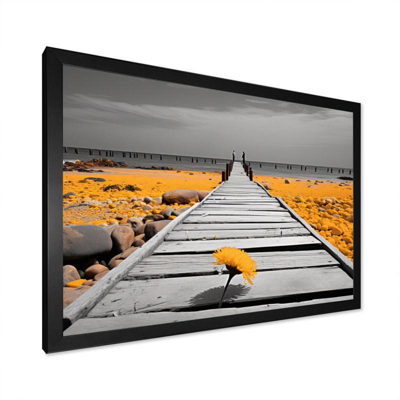Taplin Beach Pier Point de vue noir X sur toile, H 12 po x l 20 po x P 1 po, Cadre photo noir