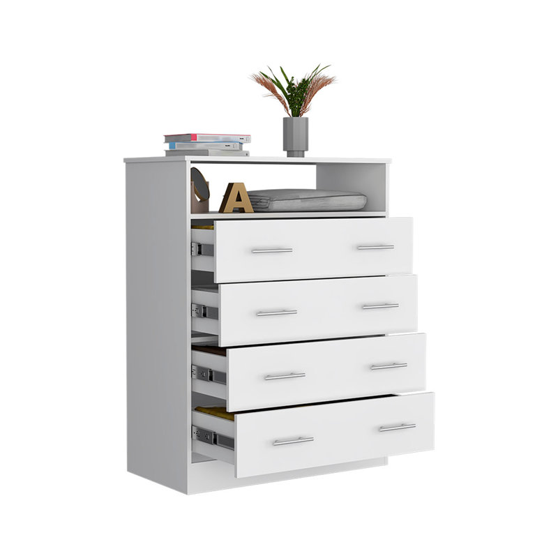Commode 4 tiroirs Pérou, plateau supérieur, 1 tablette ouverte - blanc