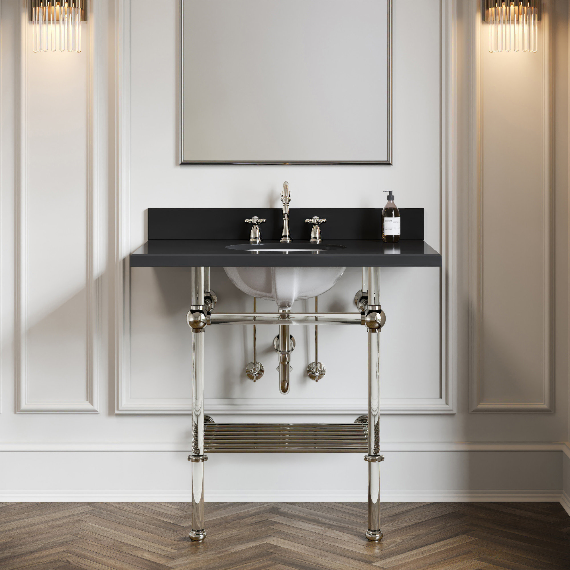 Kingston Brass Heritage Two-Handle 3-Hole Deck Mount Widespread Bathroom Faucet with Pop-Up Drain, Polished Nickel