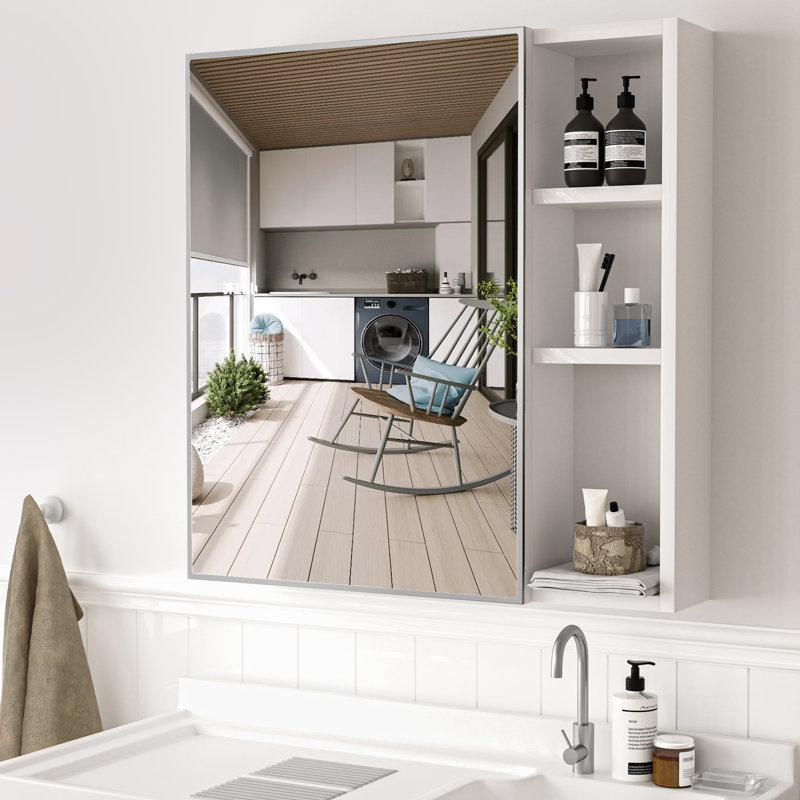 Lehti 21.7'' W x 22'' H Surface Mount Framed Medicine Cabinet with Mirror and 5 Fixed Shelves, White