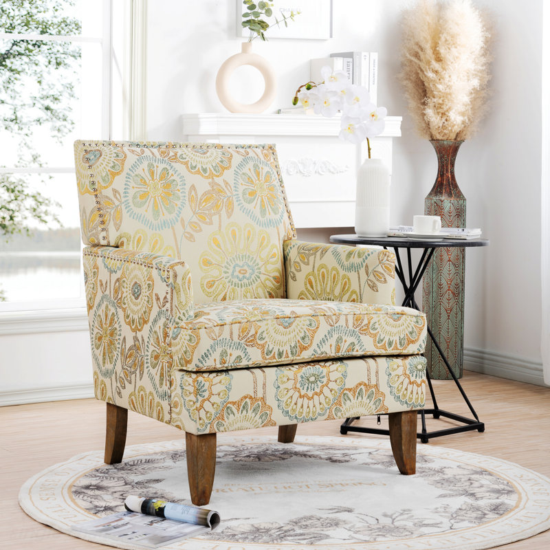 Fauteuil de 28,94 po de large Lippitt, Tissu beige/jaune
