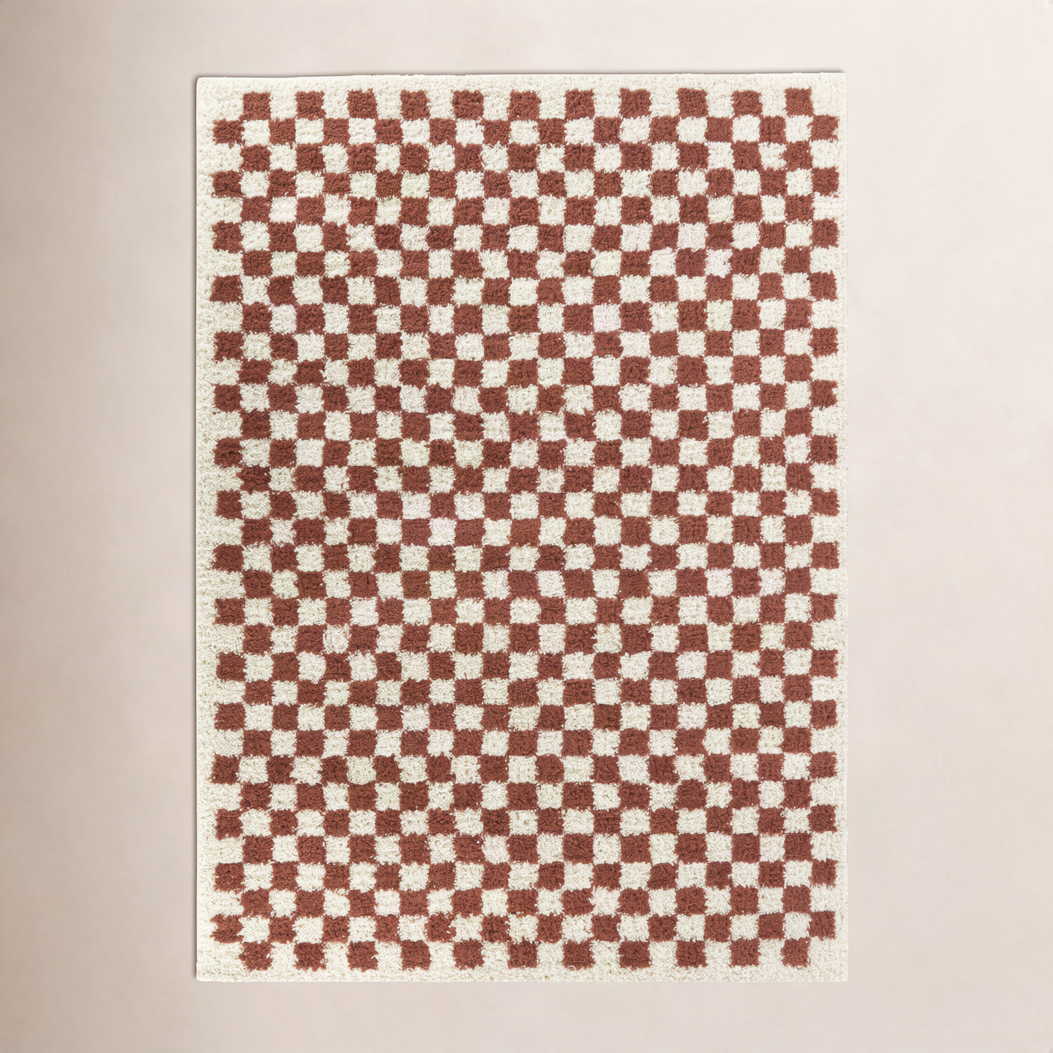 Walker Burnt Orange Cream Checkered Shag Rug, Rectangle 4'4" x 6'