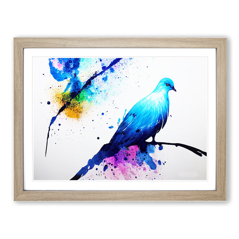 Dove Bird Splash Vol.5 Abstract - Single Picture Frame Painting, 34cm H x 46cm W x 2cm D, Oak Framed