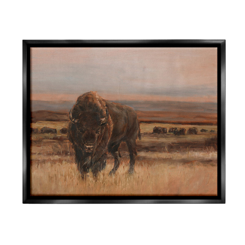 «Traditional Bison Landscape» par Ethan Harper sur, Cadre flottant noir de jais, H 17 po x l 21 po