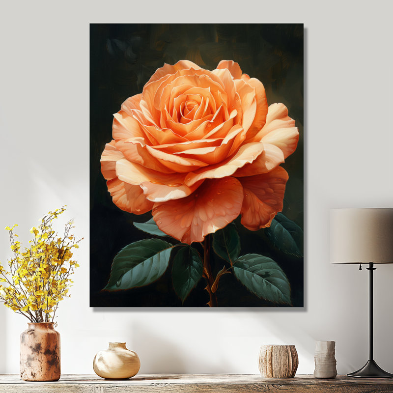 Orange orange, fleurs vibrantes - roses, art mural, H 20 po x l 12 po x P 1 po, Toile tendue