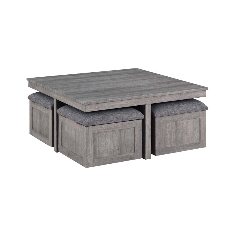Table basse 38 po avec tabourets de rangement Moseberg, Gris clair