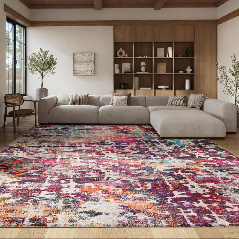 Felty Abstract Red/Pink Area Rug, Rectangle 8' x 10'