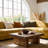 Modern Yellow Curved Sectional Sofa, Polyester Upholstered Modular Couch with Deep Seating, Oversized Lounge Sofa for Living Room, Boho Organic Style Statement Couch-1247451255