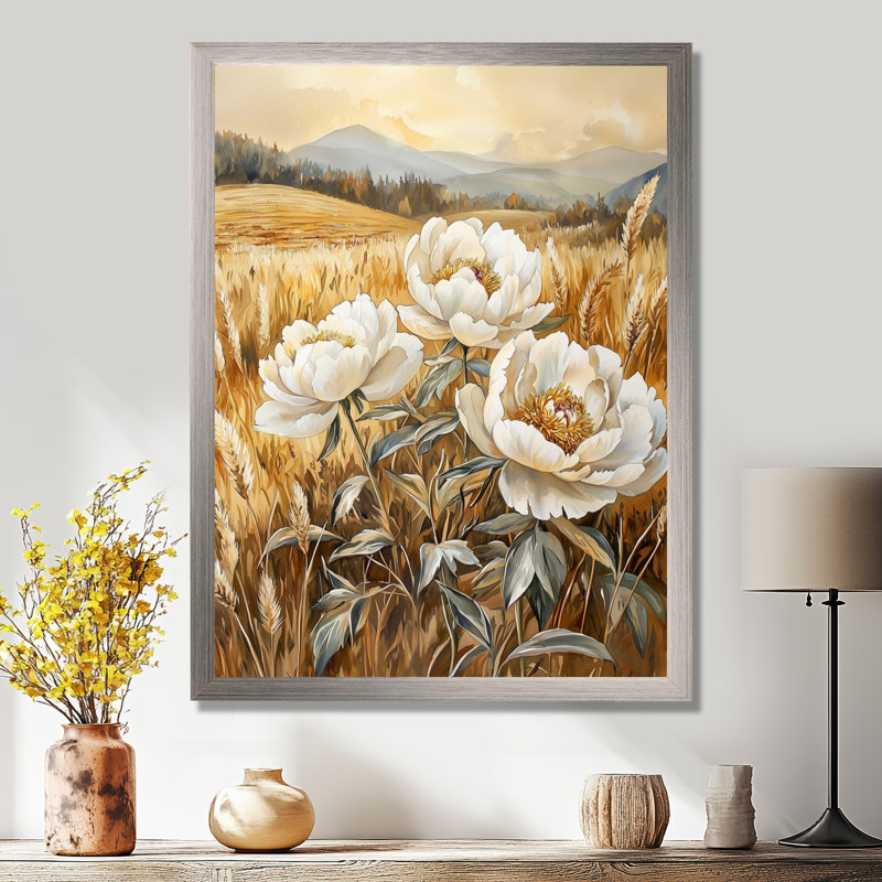 Barbury - impressions sur toile florales, Argent argent, H 44 po x l 34 po, Reproduction encadrée d'une seule photo
