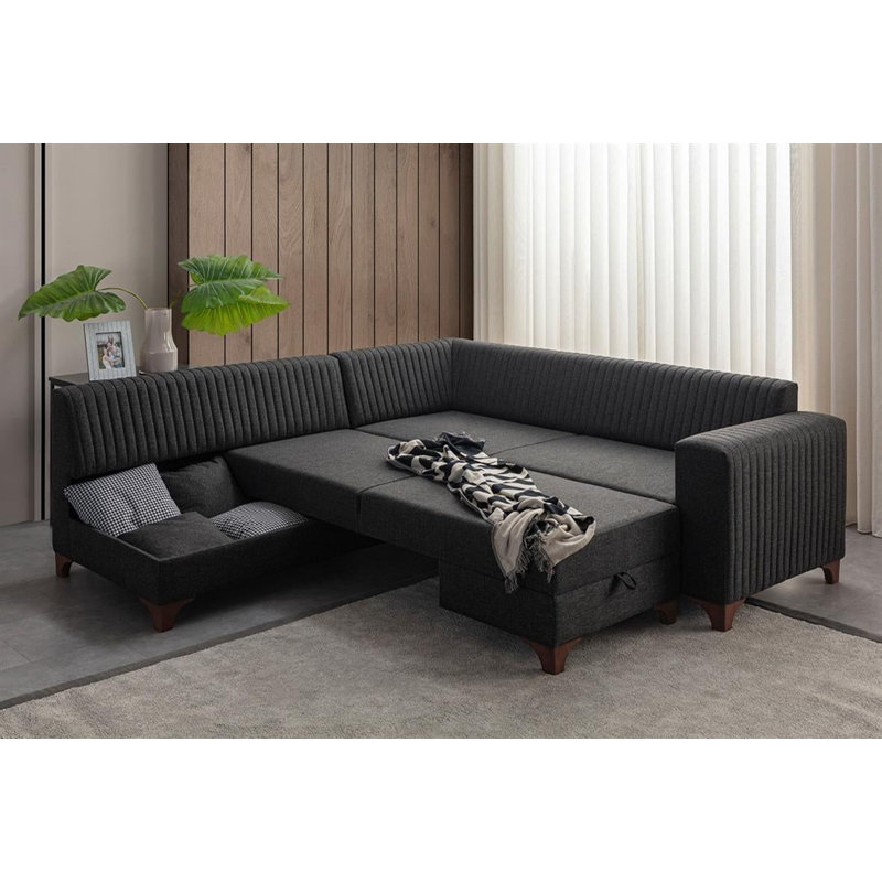 Canapé-lit d'angle, Anthracite, Noir
