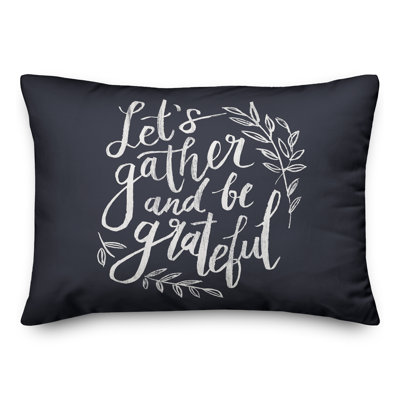 Gather And Grateful Navy Outdoor Throw Pillow
