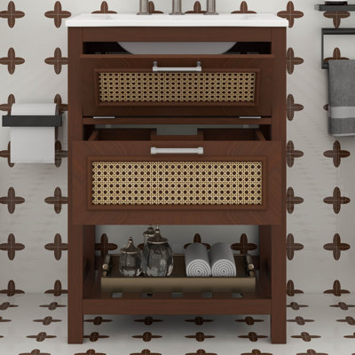 Ensemble de meuble-lavabo de salle de bain avec lavabo, armoire de rangement Farmhouse avec un tiroir profond et un tiroir basculant