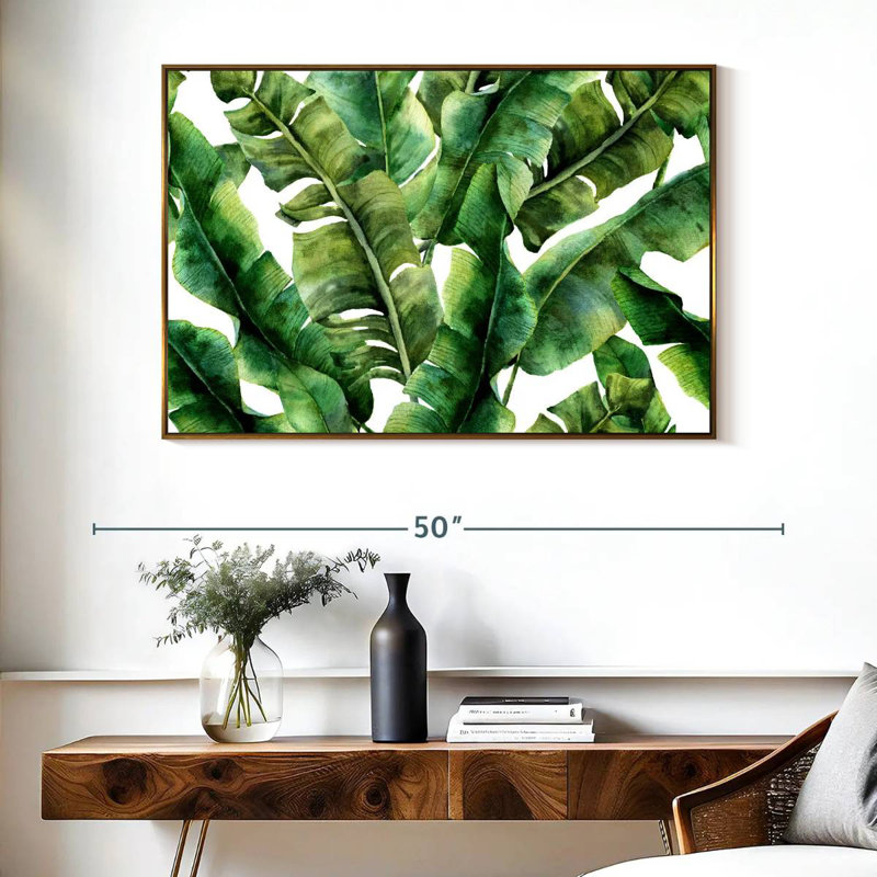 Feuilles de bananier abstraites, Cadre flottant doré, 40 po x 27 po