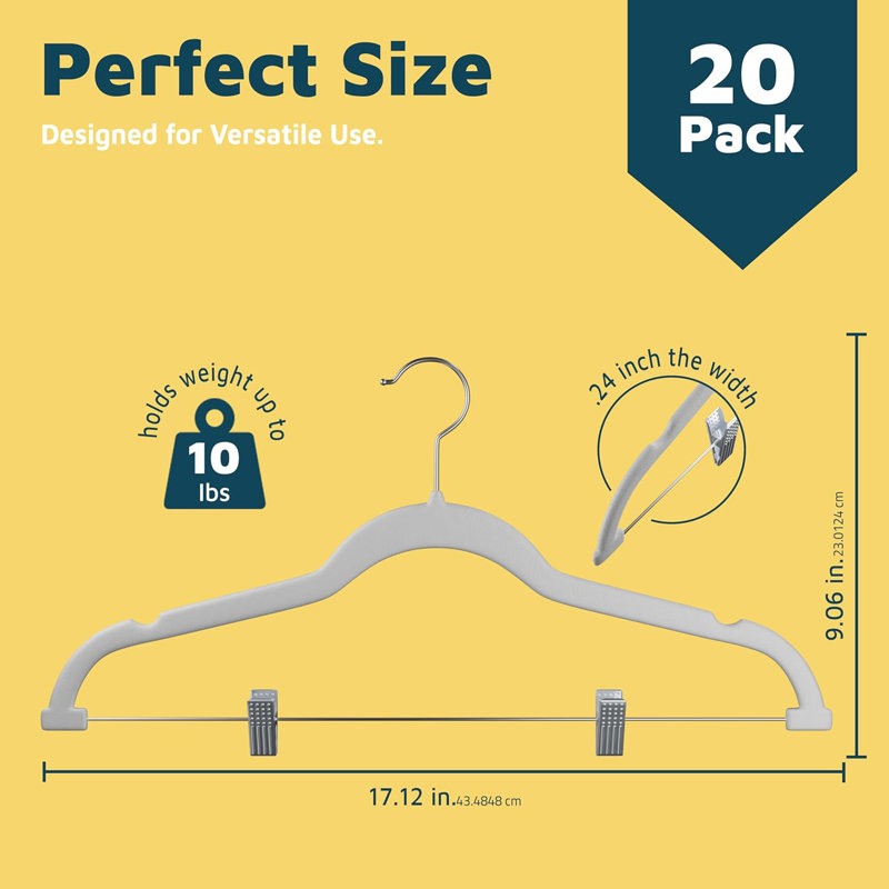  Cintres de jupe en velours - avec pinces réglables, crochet pivotant à 360 degrés et encoche antidérapante, peut supporter jusqu'à 10 lb, pour organiser jupe, pantalon, robe et vêtements, paquet de 20, blanc