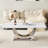 50.4 Inch Modern Rectangular Coffee Table,Marble Pattern MDF Top ,Silver Stainless Steel Base.