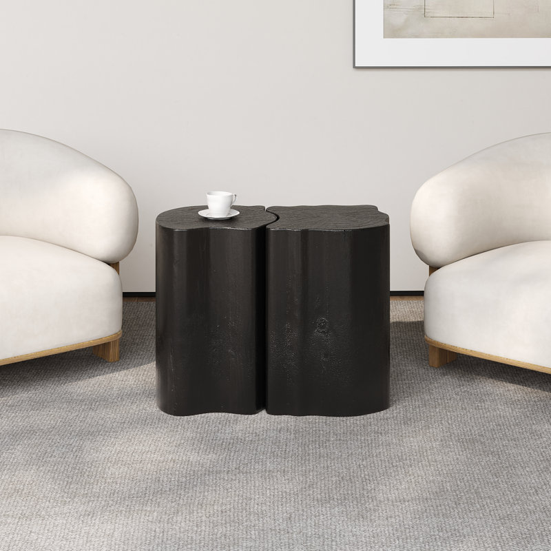 Roomfitters 2-in-1 Irregular MGO End Table, Split Design Organic Accent Table for Indoor/Outdoor, Black, Black