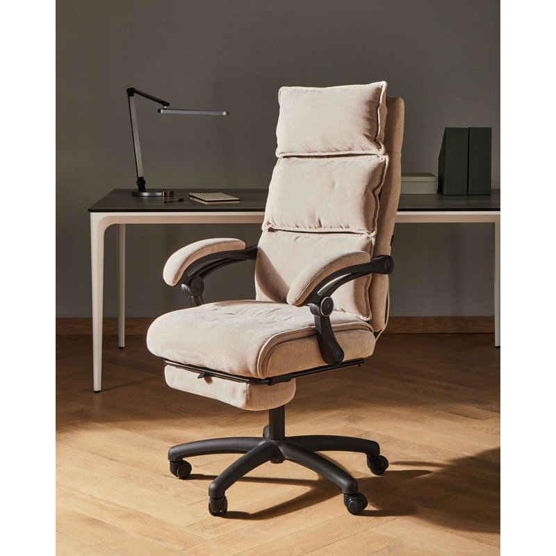 Chenille Office Chair with Headrest, Beige