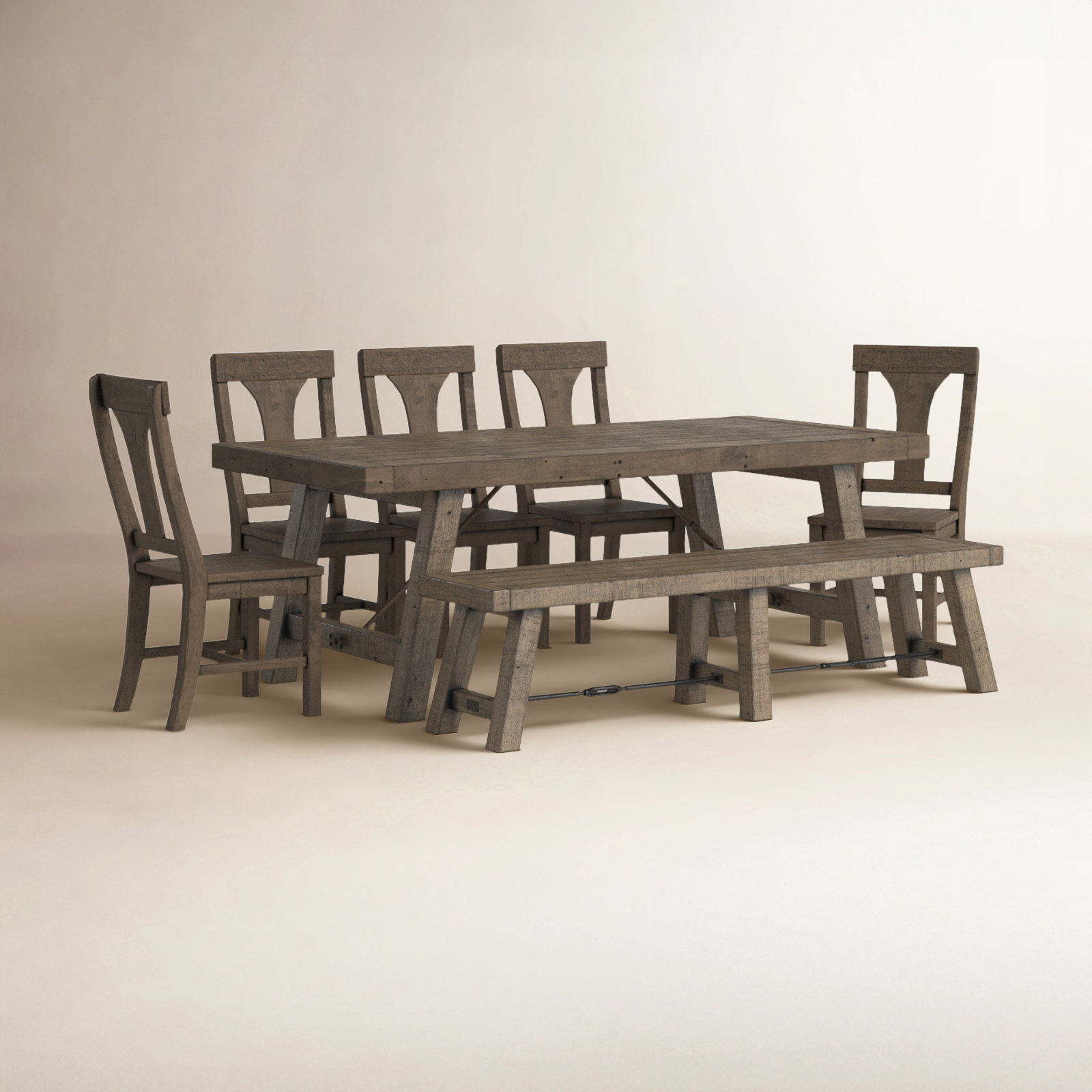 Acker Extendable Pine Solid Wood Dining Set, Distressed Brown