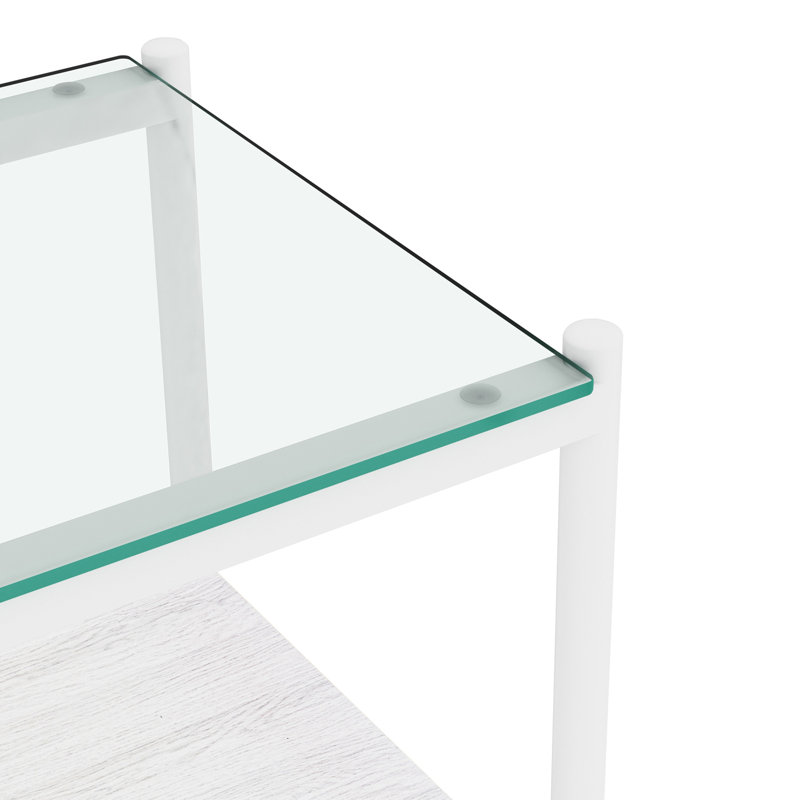 Ensemble de 3 tables basses et tables de bout, table en verre trempé avec panneau de fibres à densité moyenne, tables modernes pour le salon, verre transparent