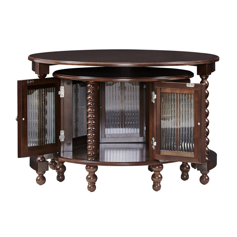 Table basse gigogne vintage rétro, six portes décoratives en verre en forme de bambou, pieds rétro perlés 31,5 po
