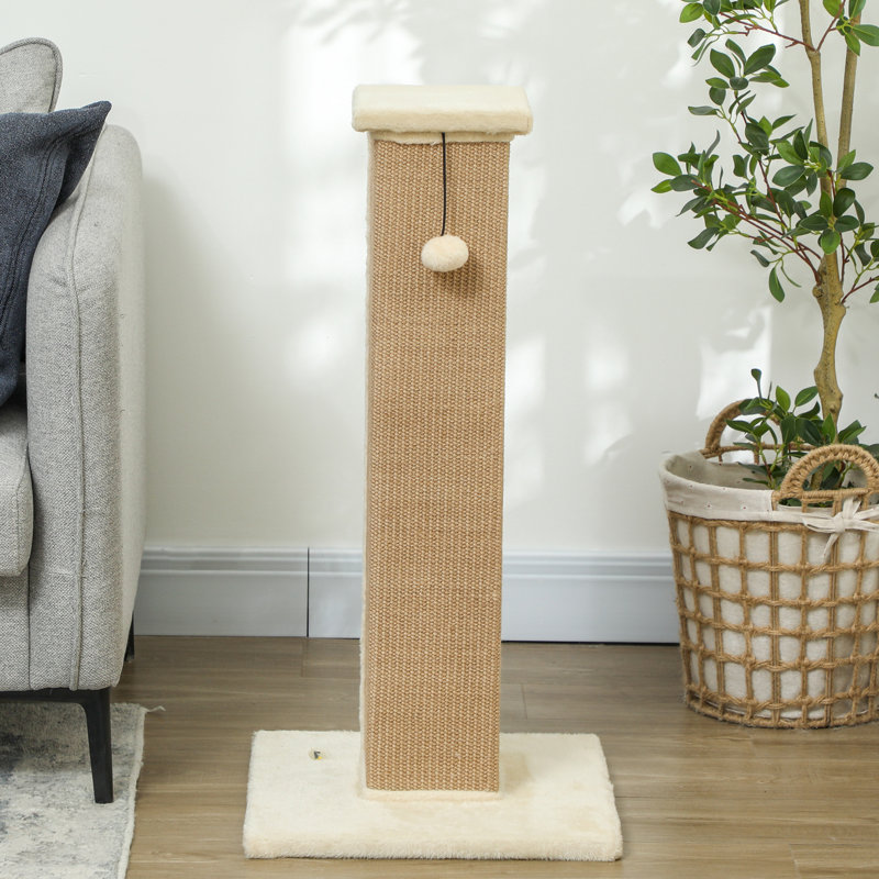Cat Scratching Post with Vertical Sisal Rope Ball Plush 81cm Beige