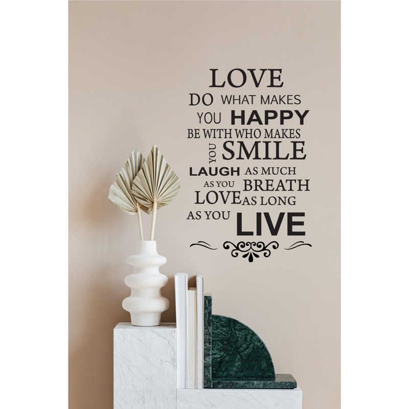 Adhésif décoratif en vinyle Live Laugh Love Happy Smile, H 15 po x l 10 po x P 1 po, Noir