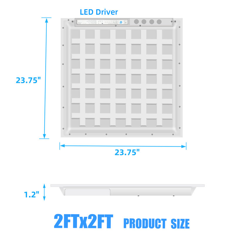 Paquet de 4 panneaux lumineux DEL 2 pi 2 pi, 45 W avec 5 500 lumens, couleur blanche 5 000 K, convient pour une grille de plafond 2 x 2