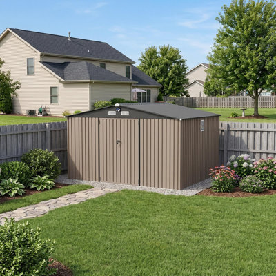 Remise de rangement extérieure 12 * 10 pi avec structure de cadre actualisée pour pelouse de jardin