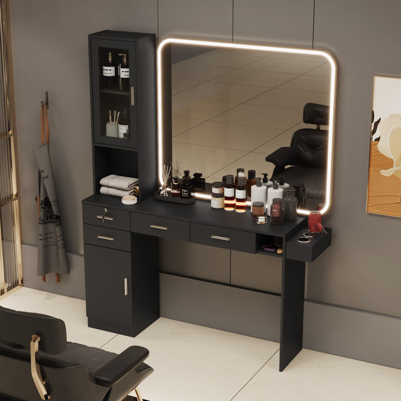 Meuble-lavabo pour coiffeur sans miroir Lachrisa, Noir