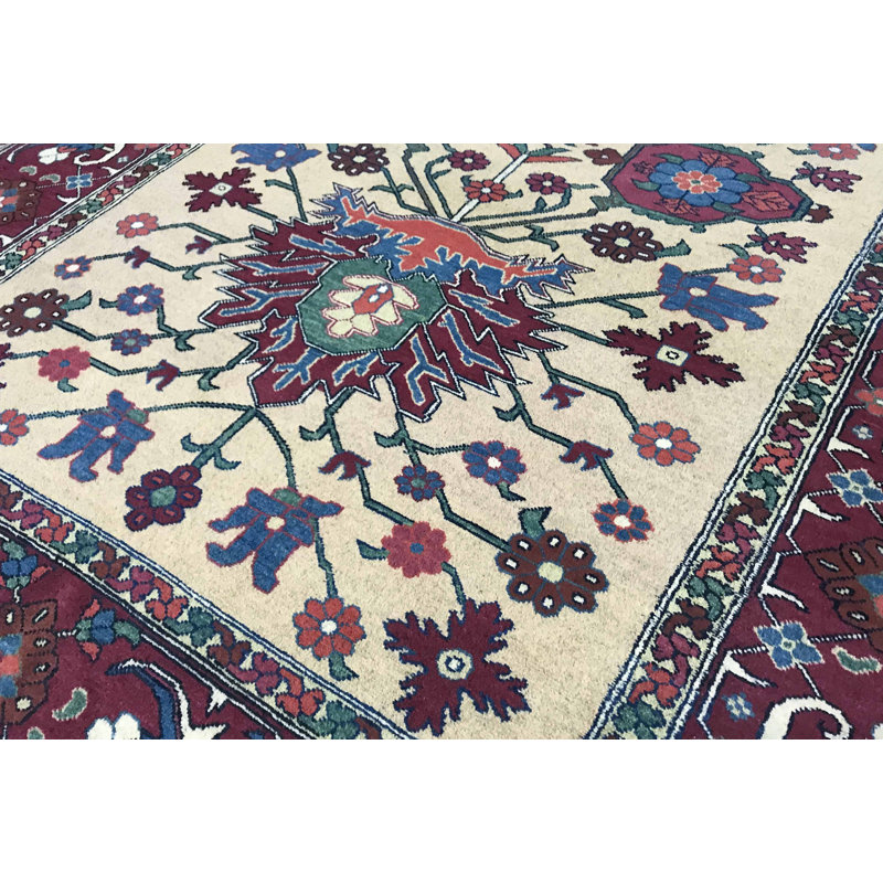 Hand-Knotted High-Quality Ivory and Wine Area Rug