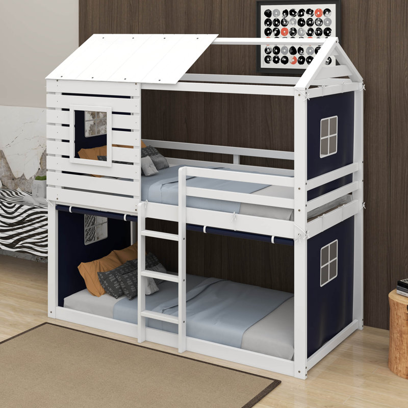 Lit simple superposé en bois avec tente