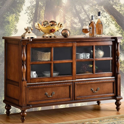 Deep-cherry Solid + Manufactured Wood+Glass Sideboard