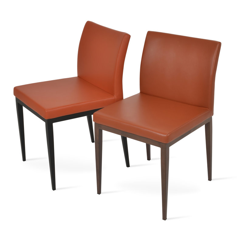 Aria MW Side chair, White PPM Faux Leather, Walnut